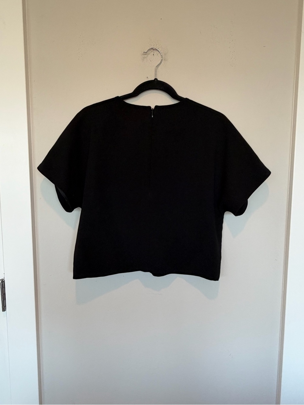 J. Crew 365 Black Boxy Suiting Lined Short Sleeve Top with Back Zip